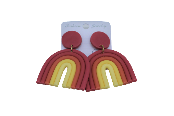 Pendientes Bohemios Arcilla Varios Colores Forma U Par Arete CORAL OSCURO