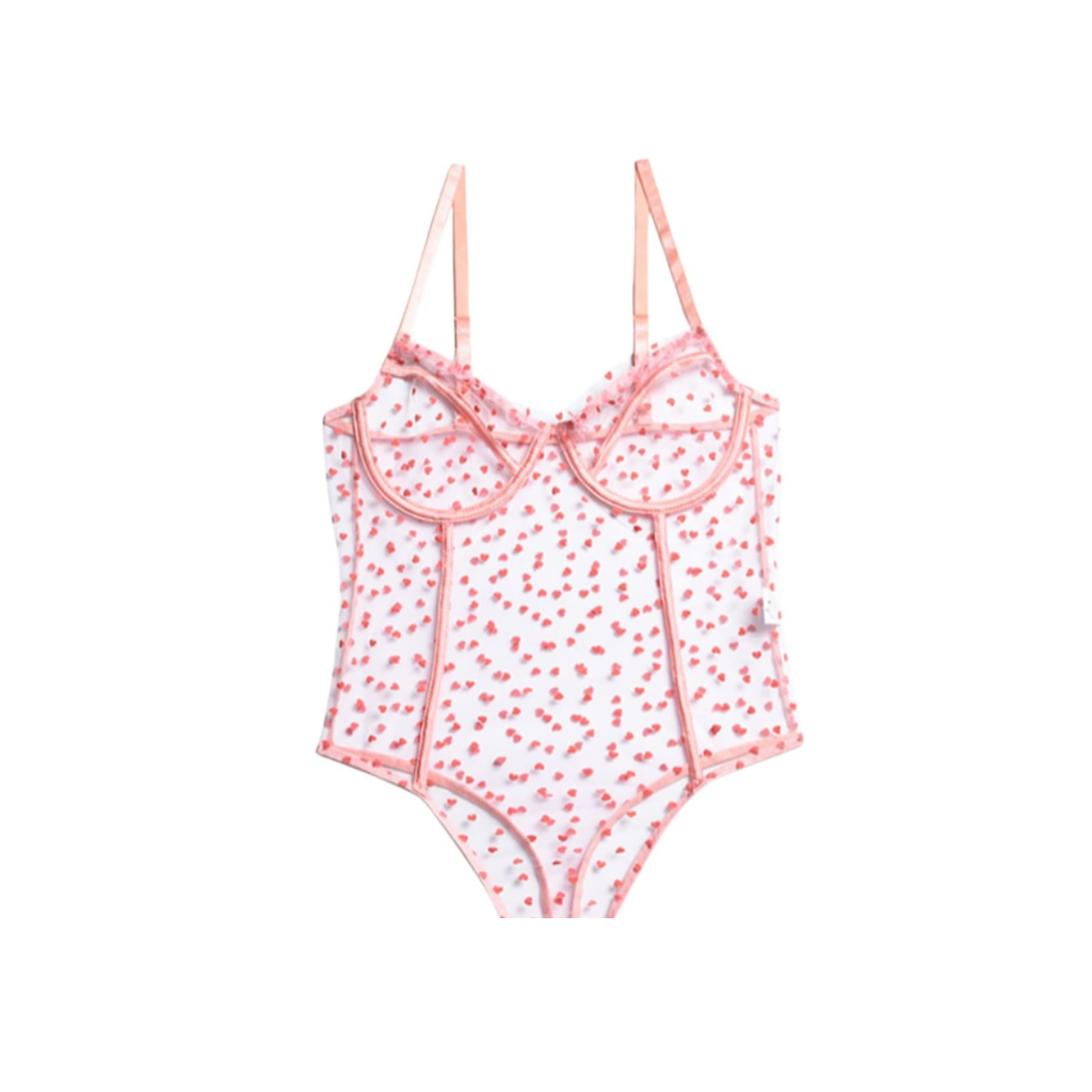 Body Lenceria Muy Comodo Con Bordado De Corazón Rosa