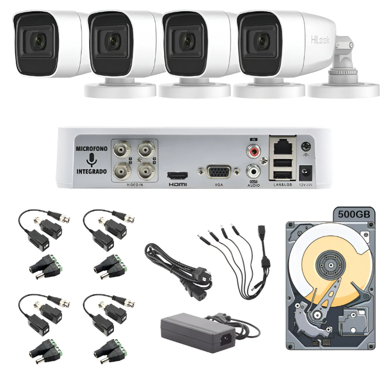 Kit Video Vigilancia HiLook Dvr 4 Canales 4 Cámaras 1080p 2mp Audio Integrado Thc-b120-ps