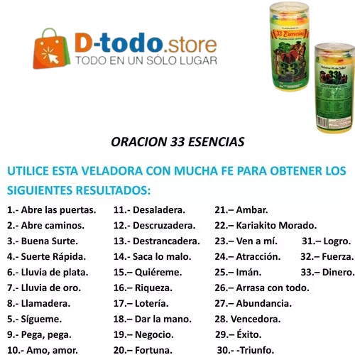 33 Escencias 14 dias Veladora Mistica 7558