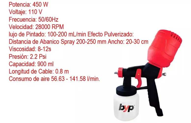 Pistola Eléctrica Pintura 450w 110v 900ml Byp Pel