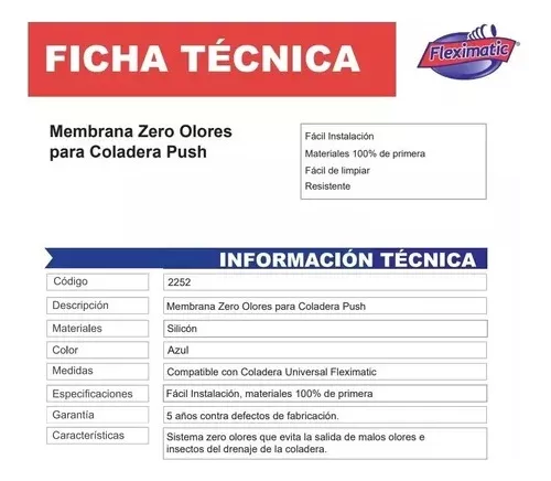 Fleximatic 2252 Membrana Zero Olores Para Coladera Push