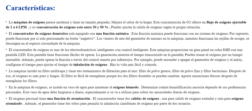 Generador de oxígeno ajustable MAF015AW