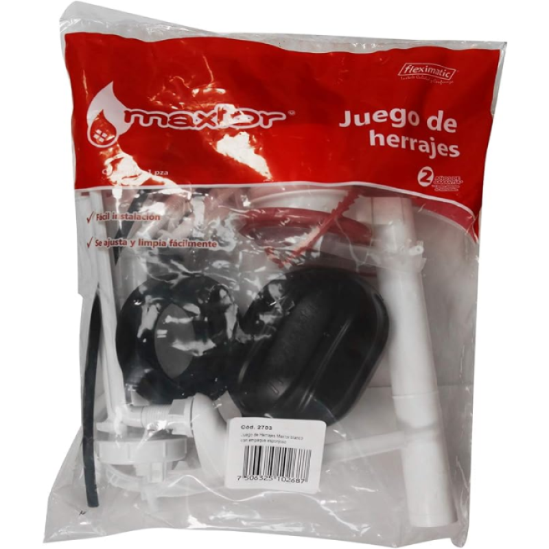 Juego De Herrajes Maxtor 2703 Blanco Con Empaque Esponjoso Con Válvula De Admisión De 8.5" Y Válvula De Descarga De 2"