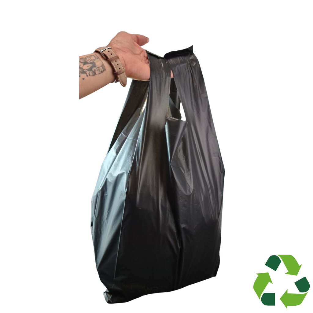 1 Kg de Bolsa Polipapel Tipo Camiseta Grande Negra 60 x 28 cm