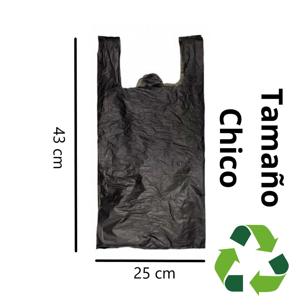 1 Kg de Bolsa Polipapel Tipo Camiseta Chica Negra 43 x 25 cm