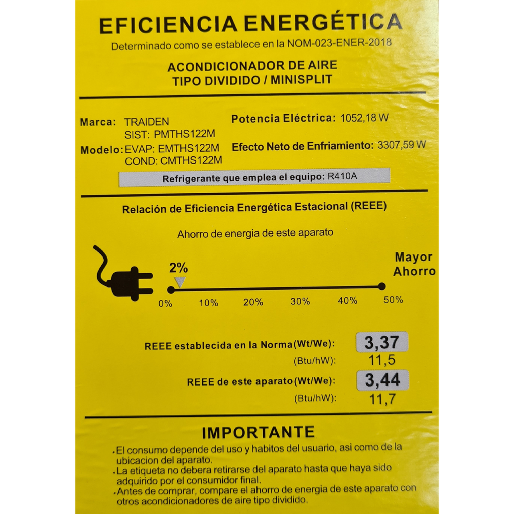 Minisplit Traiden EMTHS122M/CMTHS122M 12K BTU 220 V