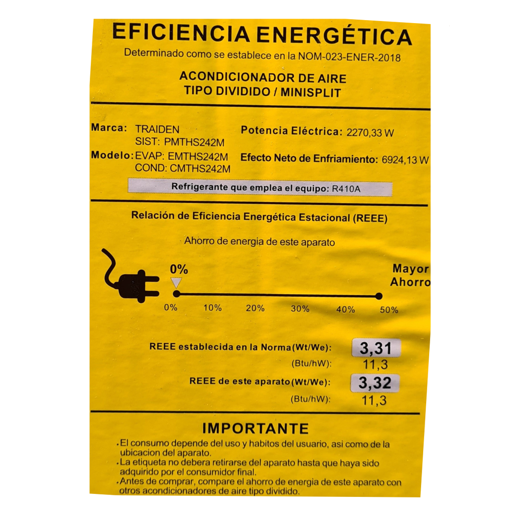 Minisplit Traiden Ultra EMTHS242M/CMTHS242M Standard 24K BTUS 220 V
