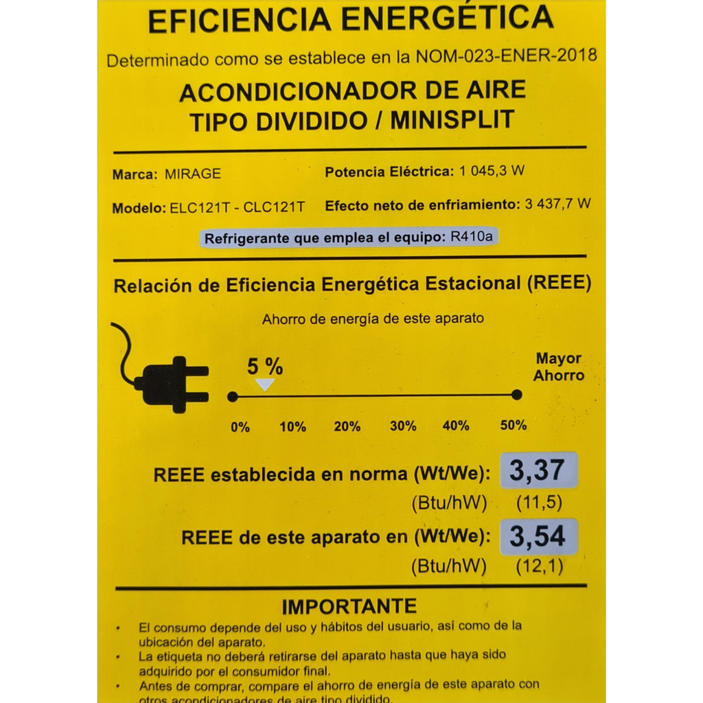 Mini Split Mirage 220V 1 Tonelada 12 Btus ELC121T Life Color Blanco
