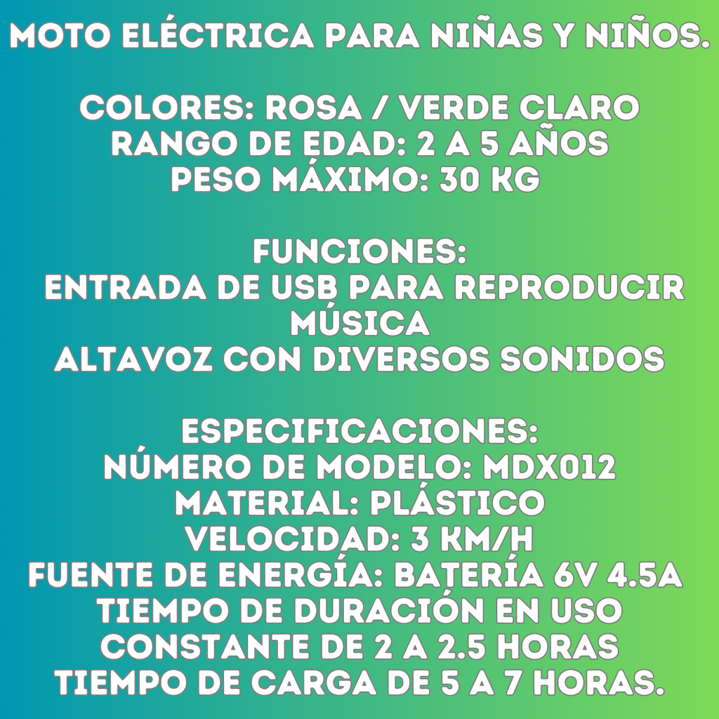 Moto Eléctrica Para Niños Con 3 Llantas Y Manejo Fácil