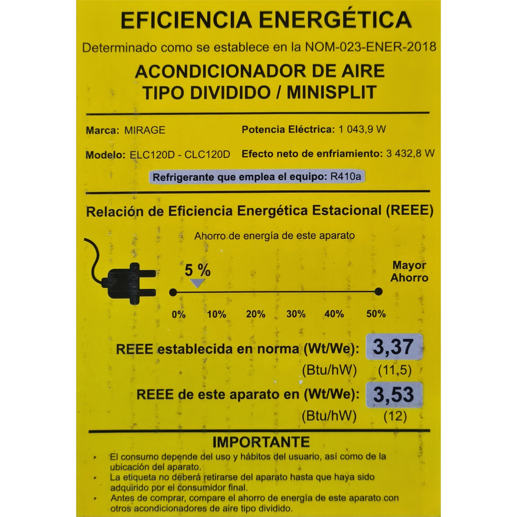 Minisplit Mirage Life 12 E/CLC120D 1 Ton 110 V Frío y Calor