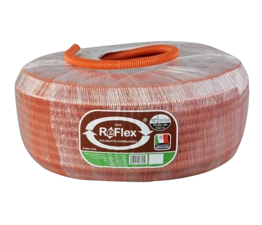 Poliducto corrugado Eco Reflex 1/2" con guia(Naranja) 100 mts