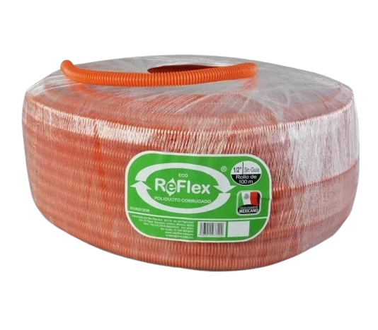 Poliducto corrugado Eco Reflex 1/2" sin guia(Naranja) 100 mts