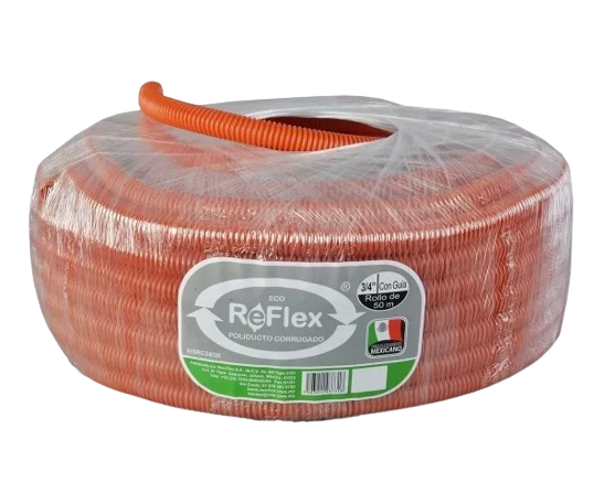 Poliducto corrugado Eco Reflex 3/4" con guia(Naranja) 50 mts