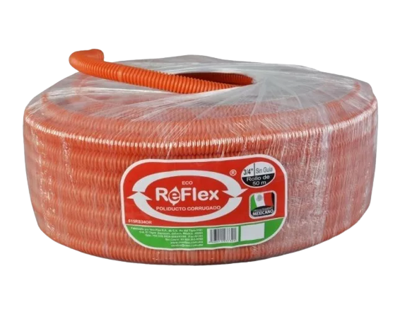 Poliducto corrugado Eco Reflex 3/4" sin guia (Naranja) 50 mts