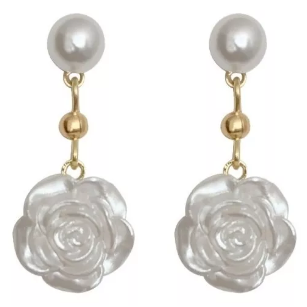 Pendientes O Aretes Flor Camelia Blanca Moda Coreana