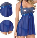 Baby Doll Azul Sexy , Con Lazo Para El Cuello Con Tanga !