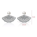 Pendientes O Aretes Plateados Tipo Abanico Perlas Imitación