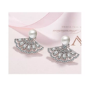 Pendientes O Aretes Plateados Tipo Abanico Perlas Imitación