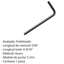 Llave Hexagonal Urrea 49-5l Tipo L Metrica 5mm Larga