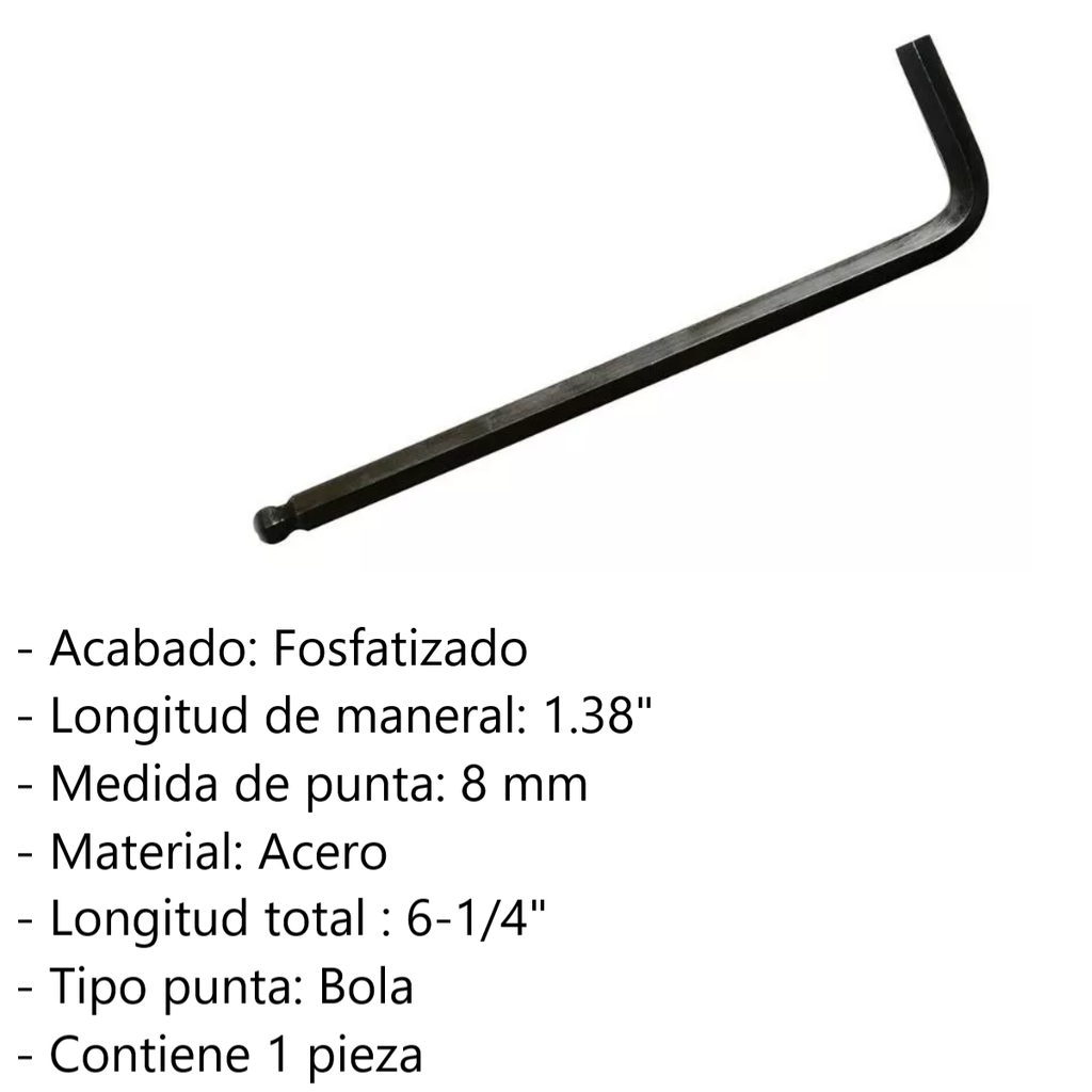 Llave Hexagonal Urrea 49-8bp Tipo L 8mm Punta Bola Metrica