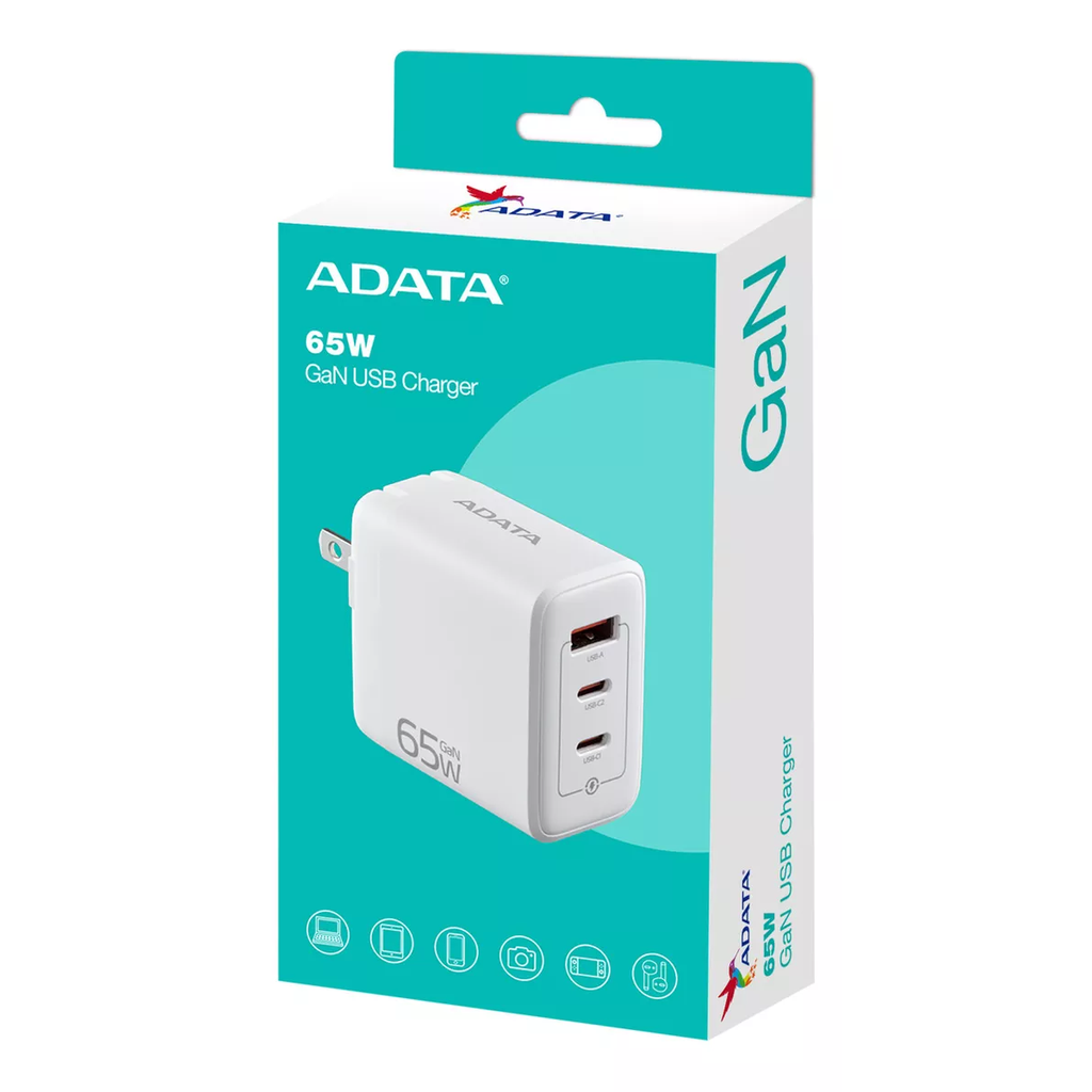 Cargador De Pared Adata 65w Carga Rapida Blanco Drop