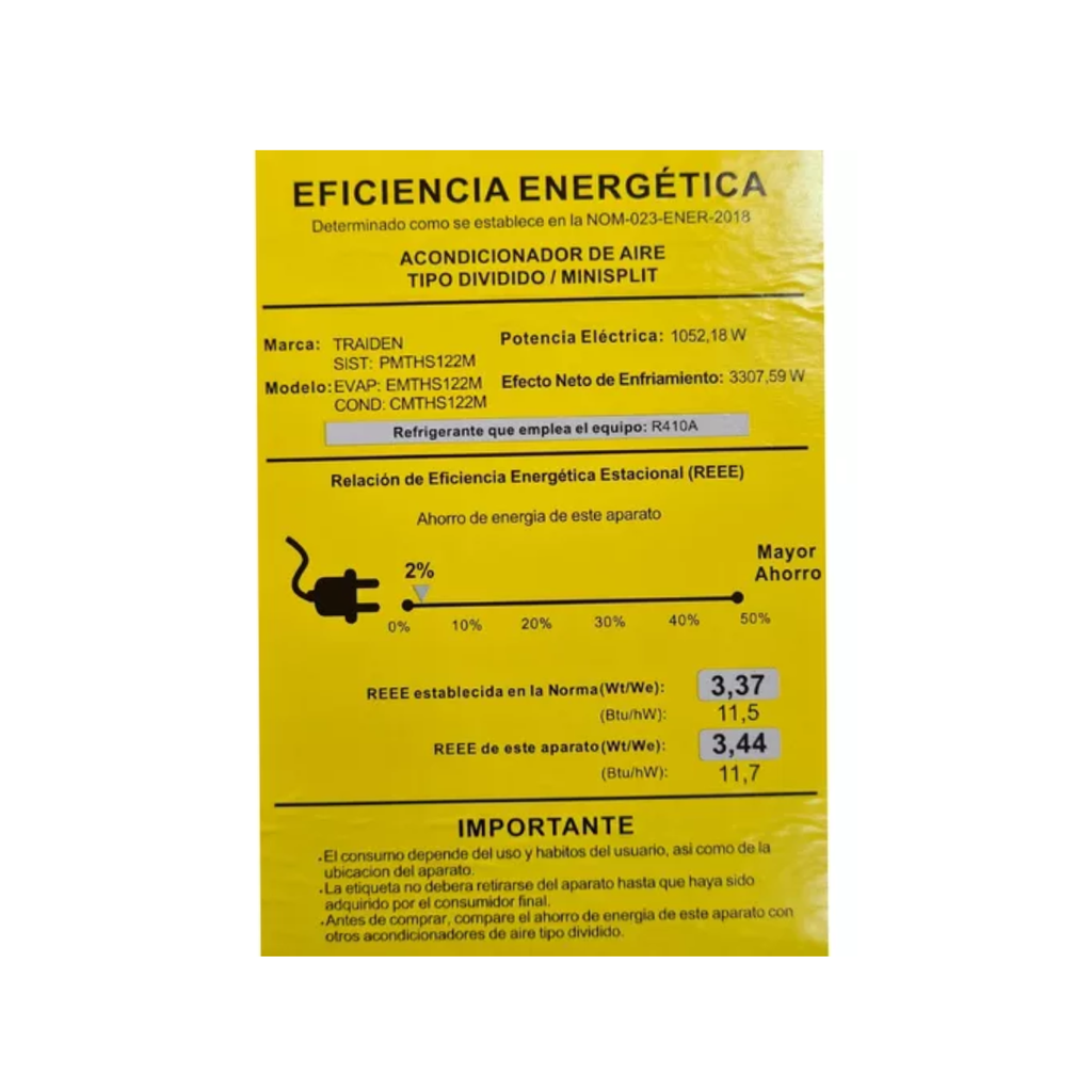 Minisplit Traiden Ultra E/CMTHS121M 12K BTU 110 V Frío y Calor