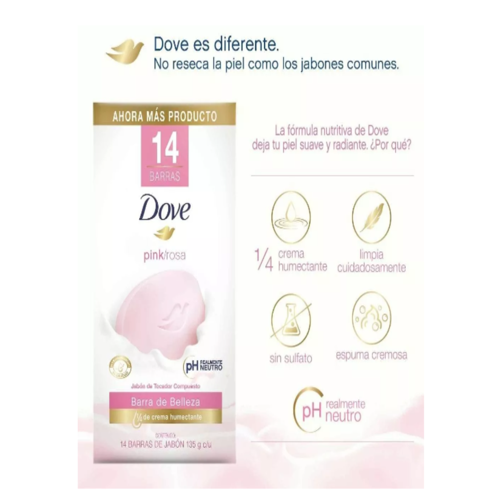 Jabón En Barra Dove Pink 14 Pzas. de 135 g c/u Drop