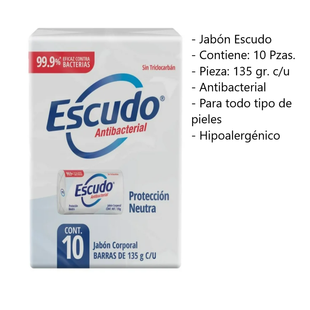 Jabón Corporal Escudo Antibacterial Protección Neutra 10 pzas. de 135 g. Drop