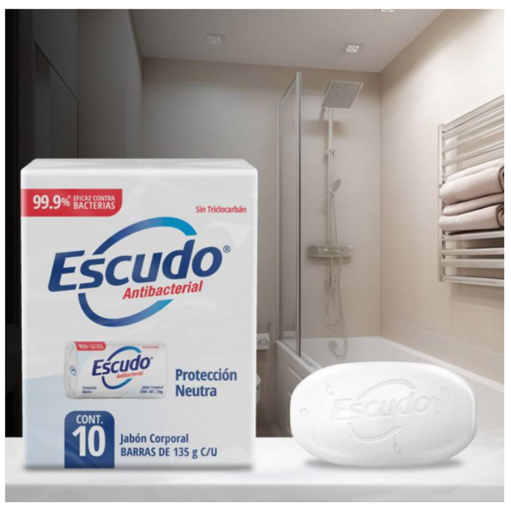 Jabón Corporal Escudo Antibacterial Protección Neutra 10 pzas. de 135 g. Drop