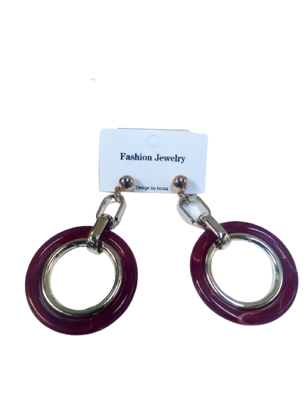 Pendientes O Aretes Aros Bordo Con Dorado Fashion Jewelry