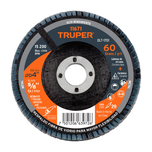 Disco laminado 4', grano 60 centro 5/8', Truper