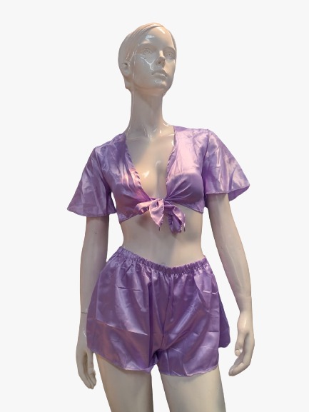Coordinado En Satin Color Morado Sexy Y Atrevido S