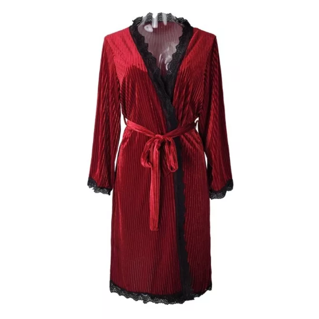 Bata Pijama De Terciopelo Para Dormir Color Bordó