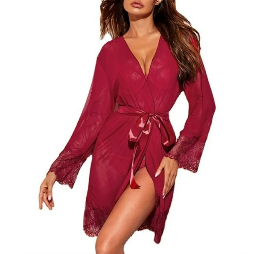 Bata De Encaje Pijama Tipo Kimono Tela Suave