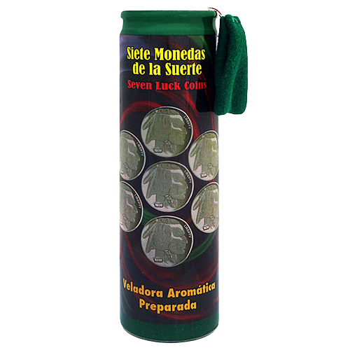7 Monedas Con Amuleto Tapada Veladora Mistica 2001