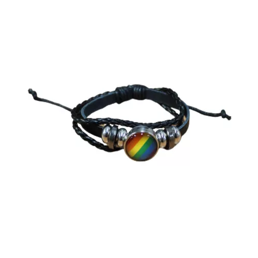 Pulsera De Piel Negra Con Colores Lgbt