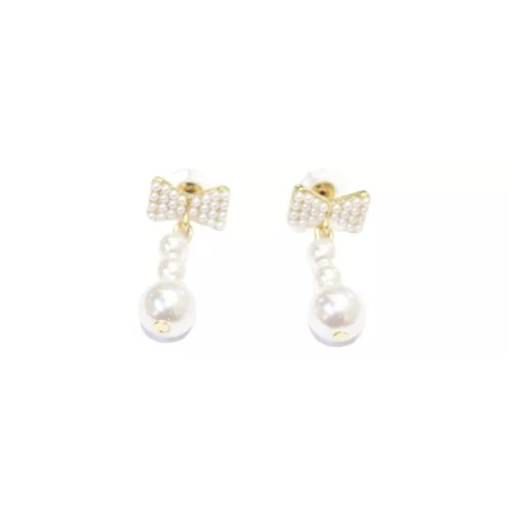 Aretes De Moño Con 3 Perlas De Acero Inoxidable