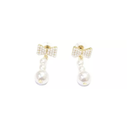 Aretes De Moño Con 3 Perlas De Acero Inoxidable