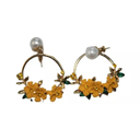Aretes De Flores Amarillas Con Perla Acero Inoxidable