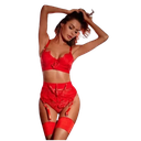 Coordinado De Encaje Con Liguero Color Rojo