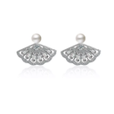 Pendientes O Aretes Plateados Tipo Abanico Perlas Imitación