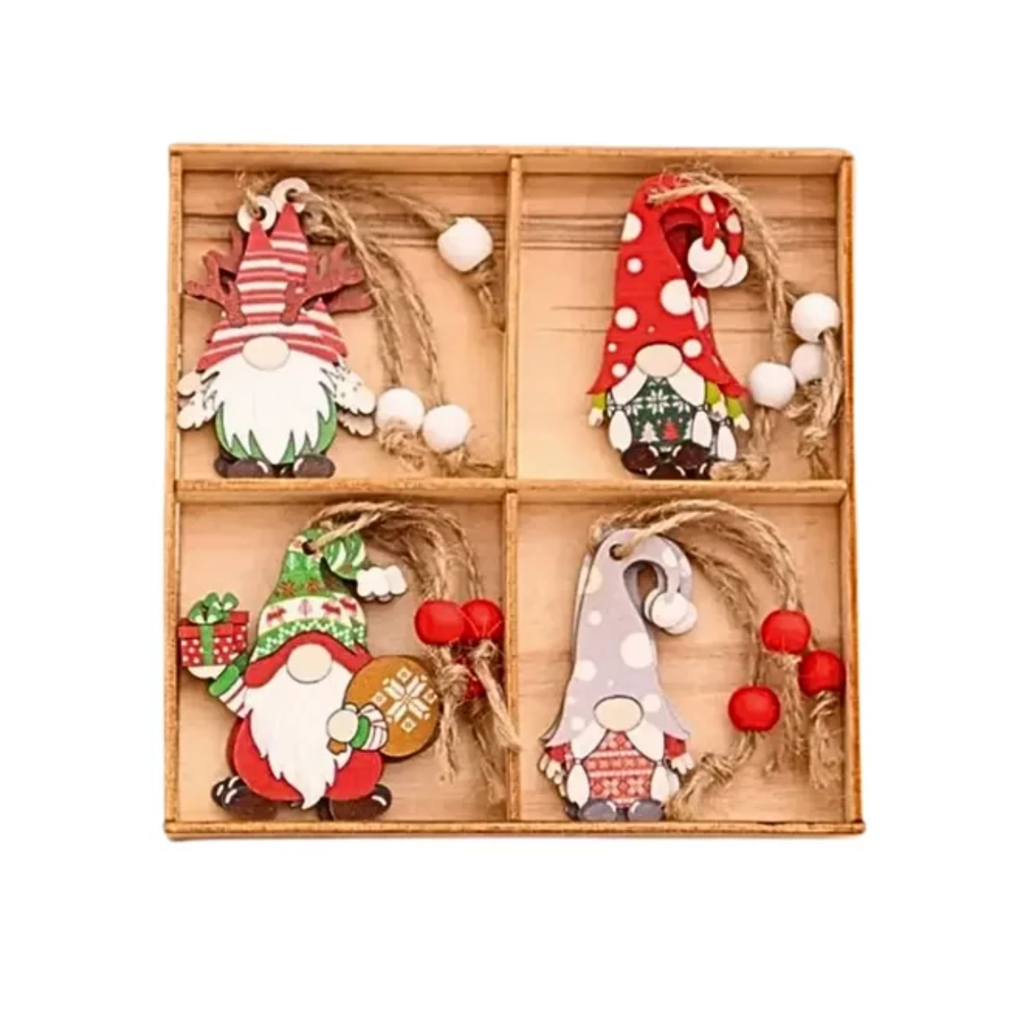 Decoración Navideña Set 12 Piezas De Gnomo Con Caja De Madera