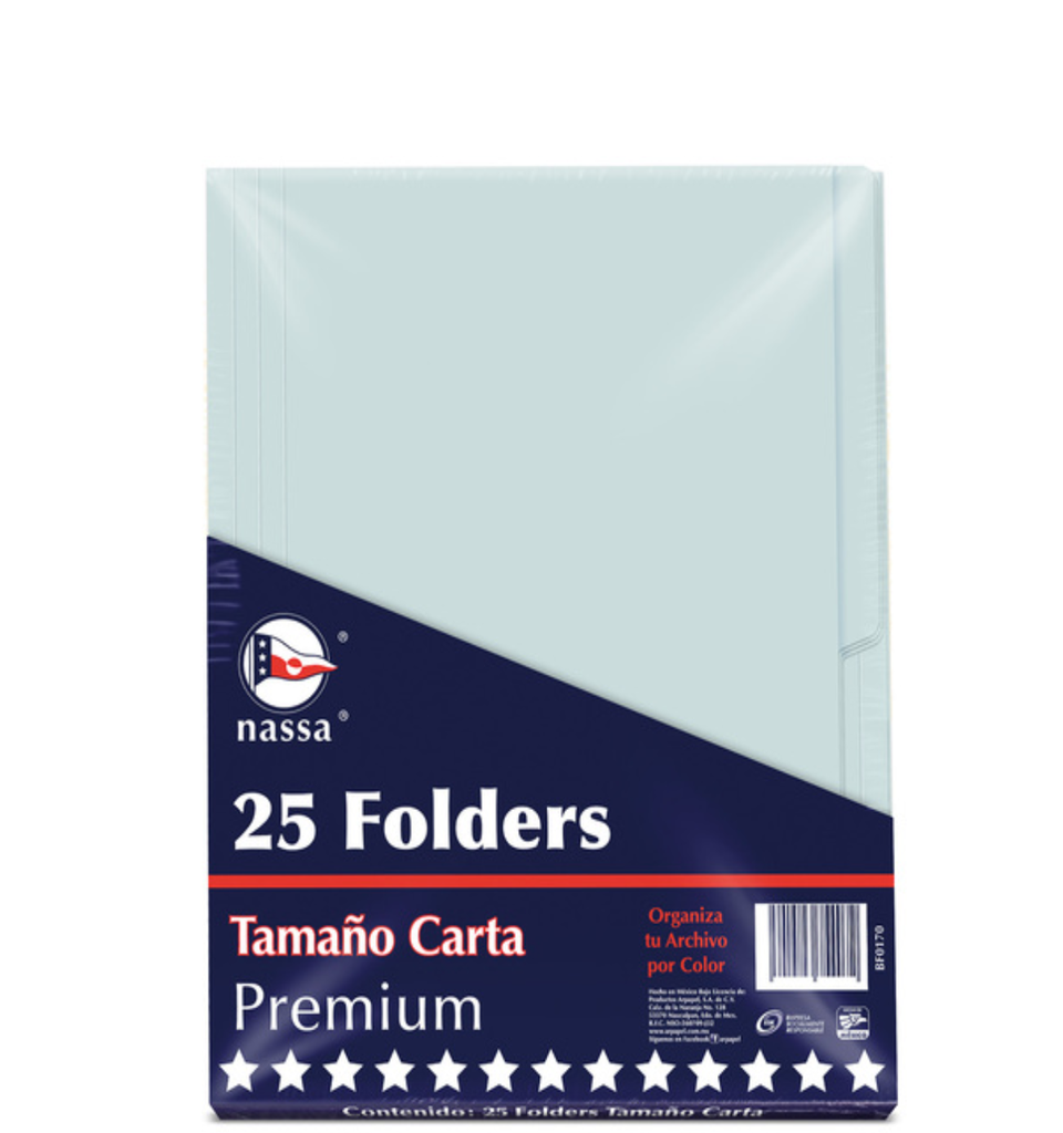Folder / Tamaño Carta / Color Azul / Paquete Con 25 Piezas Drop 009