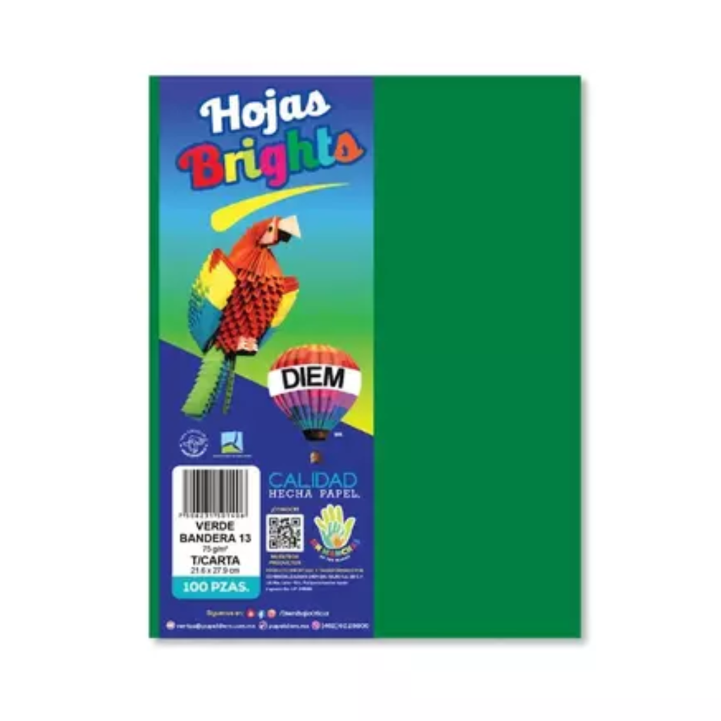 Papel Bright Carta Verde Bandera Paquete 100 Hojas Drop 009