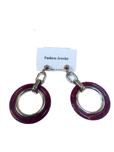 [1870566813] Pendientes O Aretes Aros Bordo Con Dorado Fashion Jewelry
