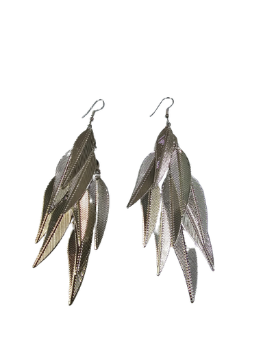 [2007332884] Aretes Plateados Colgantes Largos En Forma De Hojas