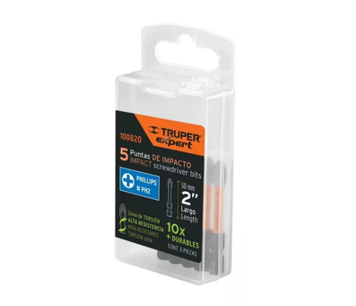 [100820] Estuche con 5 puntas de cruz PH2 de impacto largo 2', Expert
