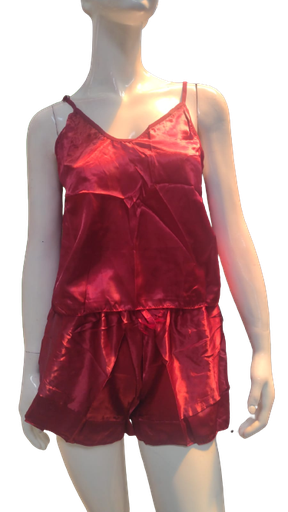 [2045589304] Coordinado En Satin Color Guindo Comodo y Fresco S
