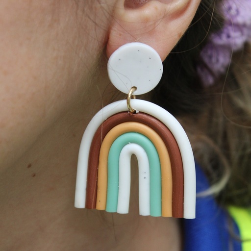 [1550881006] Pendientes Bohemios Arcilla Varios Colores Forma U Par Arete BLANCO